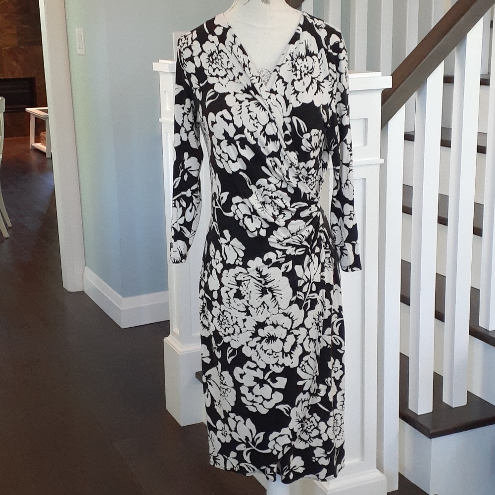& Tommy Bahama black & white floral print faux wrap dress